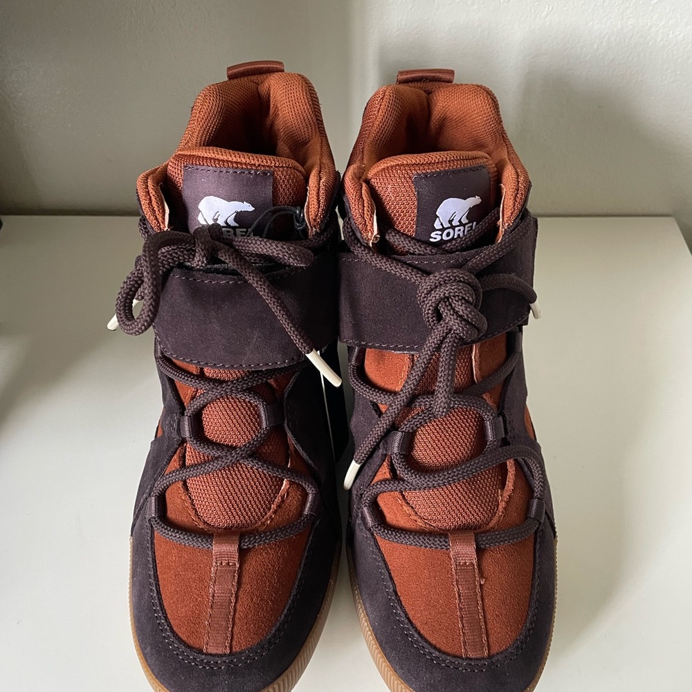 Sorel Chocolate and Rust High-Top Sneakers